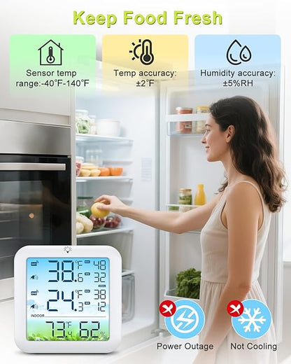 Wireless Fridge and Freezer Thermometer with Alarm, Max/Min Temperature Records Digital Refrigerator Thermometer, 328FT Remote Range, Magnetic & Stand Options for Kitchen Home Restaurant