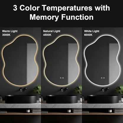 Asymmetrical Lighted Mirror for Bathroom,Modern LED Vanity Mirror with Backlit,Fog-Free,Tri-Color Dimmable Lighting with Memory Function,Hardwire Ready [Horizontal/Vertical] 40" H x 30" W