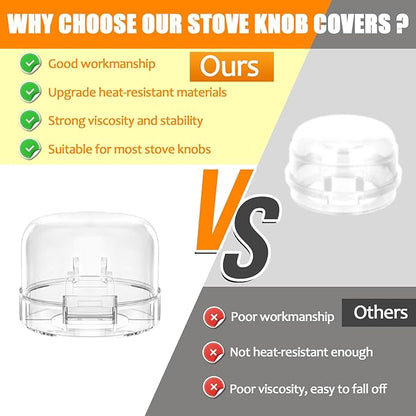Stove Knob Covers for Child Safety (5 Pack), Stove Knob Safety Covers, Childproof Oven Lock Knob Covers with Adhesive, Prevent Kids-Pets from Gas Stove Knob Locks, Heat-Resistant Upgraded-Clear