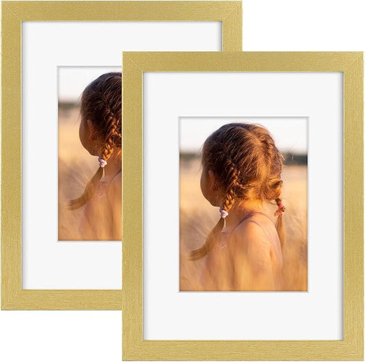 Golden State Art, 9x12 Picture Frame with Mat for 6x8 - High Definition Glass Wall Mounting Horizontal Vertical Display (Gold, 2 Pack)