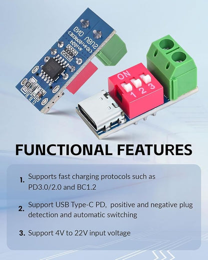 4PCS USB-C PD/QC Fast Charge Trigger Module & Decoy Board - Dual-Port Voltage selector (5V/9V/12V/20V Output) Charger Power Delivery Boost Module