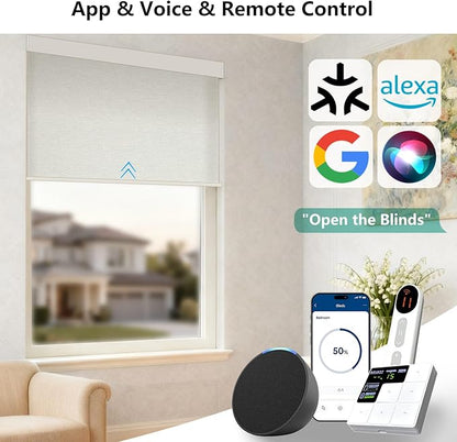 Smart Motorized Blinds – 70% Blackout Roller Shades with Remote, Alexa/Google Home/Siri Control, Matter Compatible, Wireless Rechargeable Battery, Custom Sizes for Windows & Sliding Doors