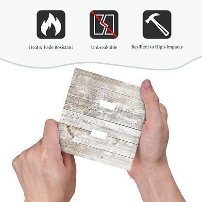 Vintage Light Wood Retro Rustic White Gray Oak Print Decorative Switch Plates 2 Gang Double Toggle Outlet Light Switch Cover Wall Plate Electrical Faceplate for Farmhouse Home Decor