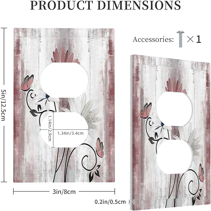 Outlet Covers Pink White Daisy Butterfly Wood Grain 1 Gang Duplex Wall Plate Decorative Switch Plates Electrical Receptacle Faceplate Light Switch Cover for Farmhouse Bathroom Decor