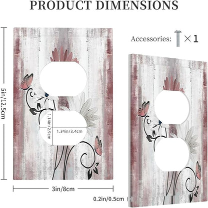 Outlet Covers Pink White Daisy Butterfly Wood Grain 1 Gang Duplex Wall Plate Decorative Switch Plates Electrical Receptacle Faceplate Light Switch Cover for Farmhouse Bathroom Decor