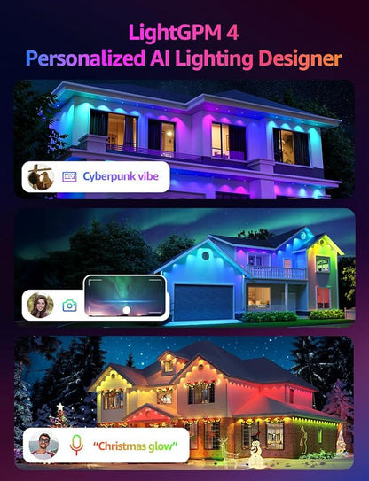 Lepro EE1 AI Permanent Outdoor Lights with Dual-Output, 300ft 180 LED RGB+IC Smart Outside Light for House Christmas Decor,Alexa Google Enabled 2.4 GHz WiFi/Bluetooth, APP Control No Remote Controller