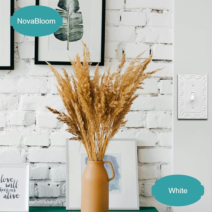 Single Toggle Light Switch Cover NovaBloom Metal Wall Plate, 4-Pack White 1 Gang, Light Switch Cover Decorative Wallplate, Durable