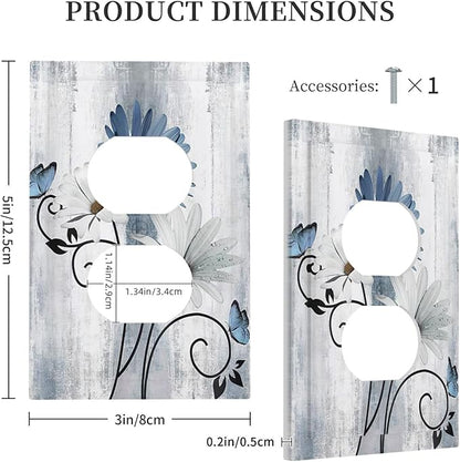 Decorative Outlet Covers Rustic Blue White Daisy Ink Flower 1 Gang Duplex Light Switch Cover Plate Unique Wall Plates for Electrical Outlets Switch Plate Covers for Bedroom Home Decor