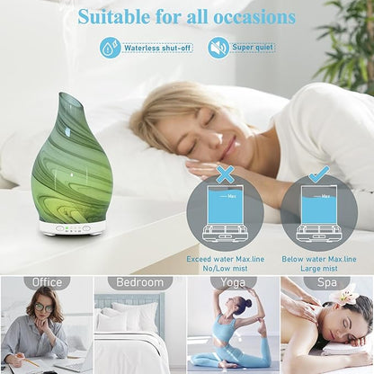 Essential Oil Diffuser 120ML, Glass Aromatherapy Diffuser with 4 Timer Settings & 7 Color Changing Lights, Waterless Auto Shut-Off, Ultra Quiet Oil Diffuser for Home, Office, Yoga, Spa and Sleeping