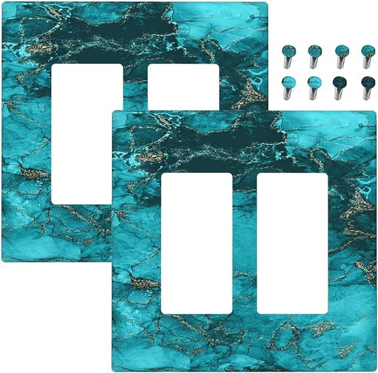 Decorative Outlet Covers Modern Abstract Turquoise Blue Marble 2 Gang Wall Plate Double Rocker Light Switch Cover Double Switch Plate Cover for Bathroom Home Decor（2 Pack）