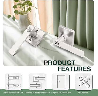 GOBEKOR 3 Pack Privacy Door Levers with Lock - Square Brushed Nickel Lever Door Handles for Bedroom and Bathroom