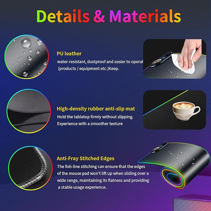 15W Fast Wireless Charging Mouse Pad, XXL RGB Gaming Desk Mat (31.5x15.7in) with Power Adapter & USB-C Cable，15 RGB Light Modes Desk Mat, Waterproof Keyboard Pad for PC/MacBook/Laptop (Black)