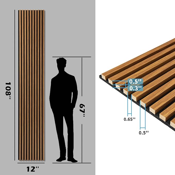 Art3d 2-Pack 108" x 12" Acoustic Wood Panels for Wall, Soundproof Wood Slat Panel for Wall and Ceiling, 3D Fluted Sound Absorbing Paneling for Interior Wall Decor, Living Room, Bedroom - Teak