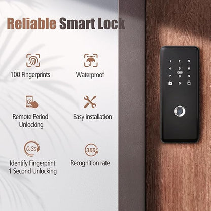 Smart Fingerprint Deadbolt Lock with App Control – 5-in-1 Keyless Entry (Fingerprint, App, Passcode, Card, Key), Tuya WiFi Smart Lock for Wooden, Metal & Framed Glass Doors