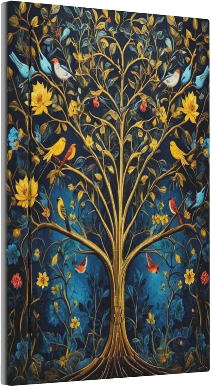 Gold Tree With Birds Flowers on Branches Light Switch Covers No Device Wall Plate 1 Gang Decorative Blank Switchplate Electrical Faceplate for Country Living Bedroom Decor