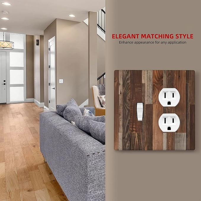Vintage Brown Wooden Boards Print Wood Grain Wallplates 1 Toggle 1 Duplex Switch Plate Electrical GFCI Faceplate Decorative Light Switch Covers for Farmhouse Home Decor