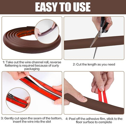 Floor Cord Cover Self Adhesive Cord Hider,3.3FT Cable Management, Extension Strip Protector for Wires, Prevent Cable Trips for Offices, Gyms, Exhibitions Cavity:0.47"(W) x 0.35"(H) Coffee
