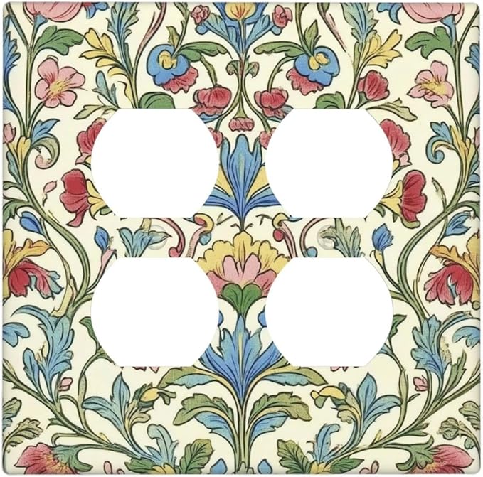 Outlet Covers Boho Red Floral Morris Plant Leaves 2 Gang Double Duplex Decorative Light Switch Covers Electrical Wallplates Socket Faceplate For Farmhouse Cabin Decor