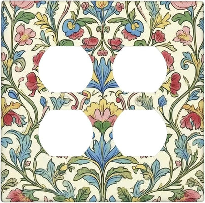 Outlet Covers Boho Red Floral Morris Plant Leaves 2 Gang Double Duplex Decorative Light Switch Covers Electrical Wallplates Socket Faceplate For Farmhouse Cabin Decor
