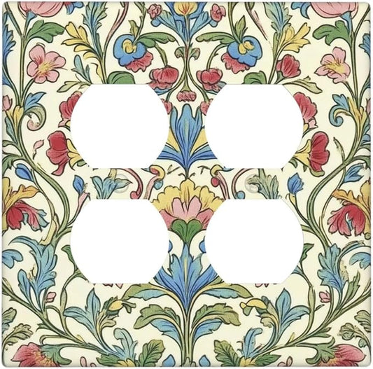 Outlet Covers Boho Red Floral Morris Plant Leaves 2 Gang Double Duplex Decorative Light Switch Covers Electrical Wallplates Socket Faceplate For Farmhouse Cabin Decor