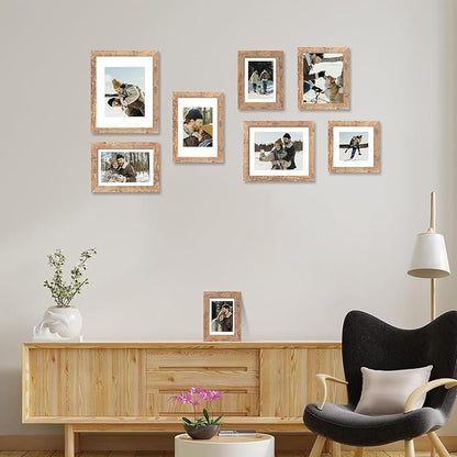 iRahmen 5x7 Picture Frame with HD Tempered Glass, Display Pictures 4x6 with Mat or 5 x 7 Without Mat, Wood Photo Frame for Tabletop and Wall (Rustic Brown, 1 Pack)