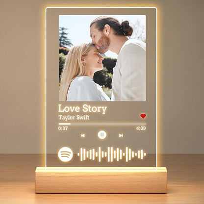 Custom Spotify Plaque, Personalized Acrylic Song Plaque Photo Frame, Custom Picture Frames, Personalized Anniversary Valentines Day Gifts for Women Men Him Her Girlfriend Boyfriend Couple Wife