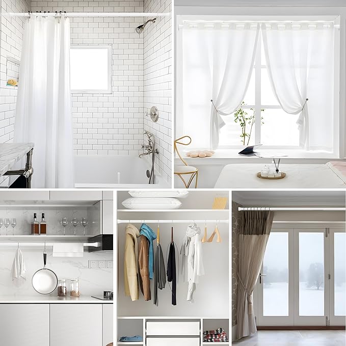 Shower Curtain Rod 42-73 Inch White Shower Rod 7/8" Tension Curtain Rod Adjustable Curtain Rods No Drilling Shower Tension Rod Shower Curtain Tension Rod for Bathroom Windows Doorways
