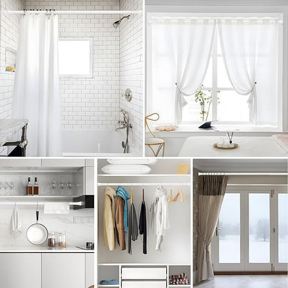 2 Pack White Tension Curtain Rod 42-73 Inch Shower Rod 7/8" Shower Curtain Rod Adjustable Spring Curtain Rods No Drilling Spring Rod Shower Curtain Tension Rod for Bathroom Windows Doorways