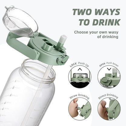64oz Glass Water Bottle with Straw and Sleeve Half Gallon Motivational Water Bottle with Time Marke and Strap 2L Leakproof Borosilicate Reusable Water Jug for Gym Outdoors