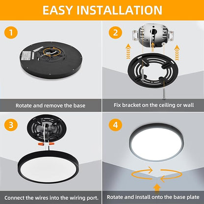 Hlite 2pack 12 inch Flush Mount LED Ceiling Light Fixture,24W 2400LM Super Slim Light Fixtures Ceiling Mount 3000K/4000K/5000K 3CCT Selectable,Light Fixtures for Kitchen,Bedroom (Black)