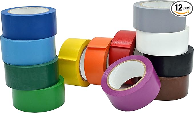 MAT Vinyl Marking Tape Rainbow Pack - 5 inch x 36 yds. 12-Rolls Assorted Colors - for Safety Floor Marking (School Gym, Restaurants, Warehouse), Dance Floor Splicing, Pinstriping Cars & Boats