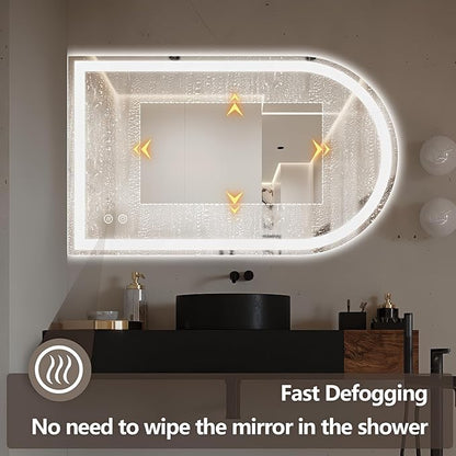Niccy Arched LED Bathroom Mirror, 40x24 Arch Wall Mounted Frameless Bathroom Mirror for Vanity, Smart Lighted Frontlit Mirrors with Memory Function for Bathroom Bedroom Beauty Hair Salon