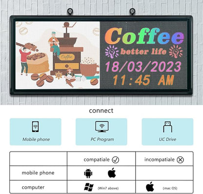 P6 Outdoor LED Business Sign 40"x18" - WiFi Programmable Scrolling Message Board with High Brightness, IP65 Waterproof Commercial Display for Store Front, Supports Text, Image, Video