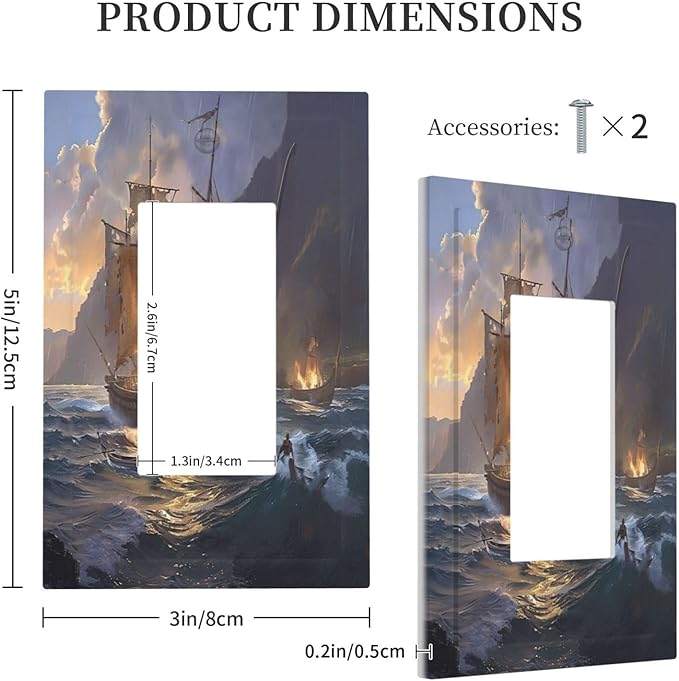 Decorative Outlet Covers Medieval Vintage Sailing Adventure Sailings Ocean Waves 1 Gang Single Rocker Light Switch Cover Plate GFCI Wall Plates Electrical Switch Plate Cover for Bedroom Cabin Decor