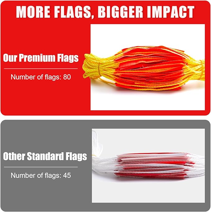 Safety Warning [Enhanced Density] Pennant Banner Flag Sign – 105FT OSHA High Visibility Triangle Signs for Construction Zones, Roadwork, and Hazard Areas(ORANGE FLAG+YELLOW STRING,80PCS,105FT)