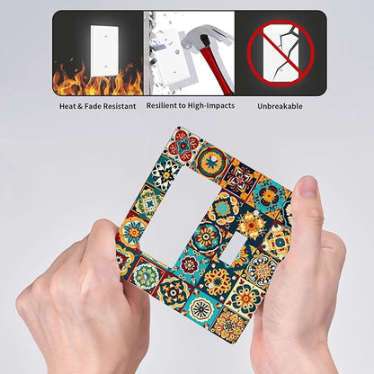 Mexican Talavera Ceramic Tile Moroccan Boho Outlet Covers 1 Toggle 1 Rocker Combination Decorative Wall Plate Electrical Switch Plates Light Switch Cover Plate for Bathroom Kitchen Decor