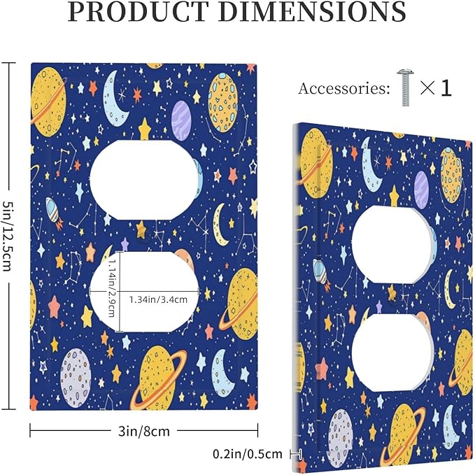Stars Starry Night Sun Moon Planet Constellations Outlet Covers 1 Gang Duplex Light Switch Cover Wall Plate Decorative Switch Plates Electrical Receptacle Faceplate for Bedroom Bathroom