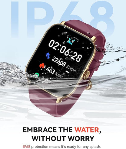 Smart Watches Fitness Tracker for Men Women with Step Counter, Sleep /Calorie Monitor, Pedometer, IP68 Waterproof, 120+ Sports for iPhone Android, 1.91” Touchscreen Smartwatch (Casual, Wine-red, 1.91)