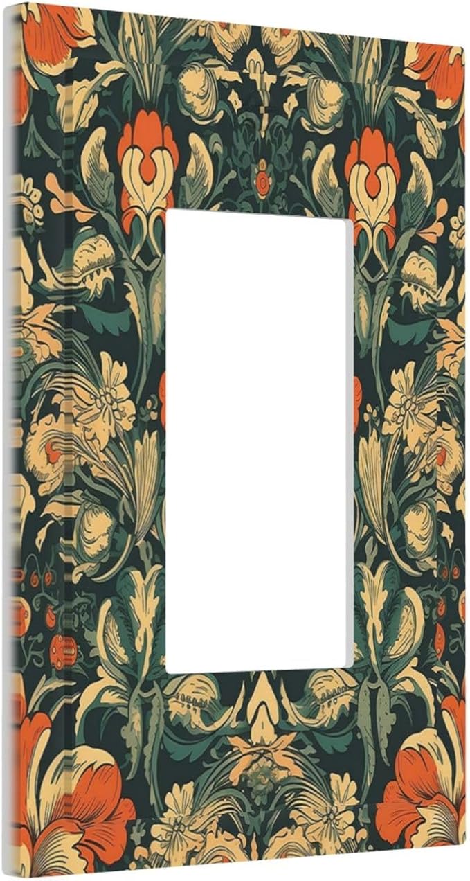Decorative Outlet Covers William Morris Abstract Floral Plant Pattern Orangeyellowgreen 1 Gang Single Rocker Light Switch Cover Plate Wall Plates GFCI Faceplate for Bedroom living Room Decor