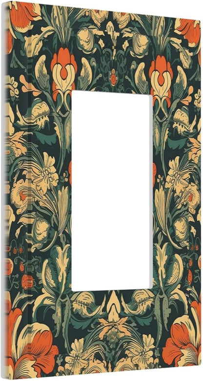 Decorative Outlet Covers William Morris Abstract Floral Plant Pattern Orangeyellowgreen 1 Gang Single Rocker Light Switch Cover Plate Wall Plates GFCI Faceplate for Bedroom living Room Decor