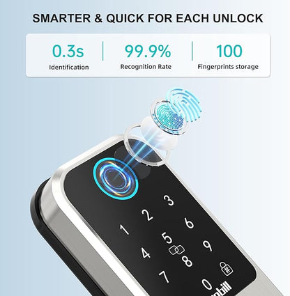 Wi-Fi Smart Deadbolt Keyless Entry: 9-in-1 Hornbill Smart Lock for Front Door, Smart Deadbolt Lock, Electronic Keypad Code Fingerprint Unlock, Works with Alexa for Home Office Hotel, Satin Nickel