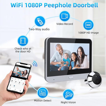 Digital Door Peephole, Digital LCD Security Camera 1080P with 4.3 inch Monitor, 120 Degree Peephole Viewer, IR NightVision, Motion Detection, Two Way Intercom