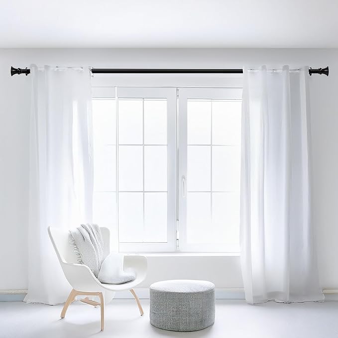 Deco Window Adjustable Curtain Rod for Windows 44 to 120 Inch (Pack of 1) Extendable Heavy Duty 1 Inch Iron Drapery Pole with Finials Wall Mounted French Door Curtain Rods (Black)
