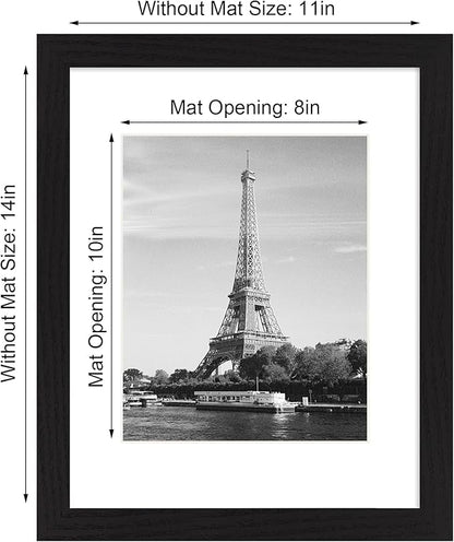 iRahmen 11x14 Picture Frame Set of 4 with Tempered Glass, Black Frame Display 8x10 Picture with Mat or 11 x 14 Without Mat, Rustic Wood Photo Frames for Horizontal or Vertical Wall Mounting