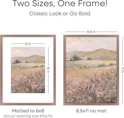 Homeforia Mocha Picture Frame 8.5 x 11, High End Metal 8.5x11 Poster Frames with Mat 6x8 Photo, 8.5 x 11 Frame Matted to 6 by 8 Art, 8.5by11 Wall or Tabletop Frames, Tempered Glass, Wall Kit, Set of 1