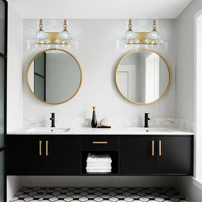 Vintage Bathroom Vanity Light, 2-Light Brass Vanity Lighting Fixture with Flower Glass Shade, Bathroom Lighting Fixtures Over Mirror
