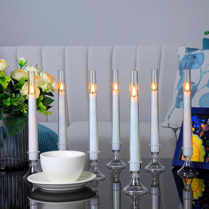 Comenzar 12PC Flameless Taper Candles - LED Candles, Flickering Design with Base, Perfect for Home, Windows，Decoration，Weddings, Parties (White)