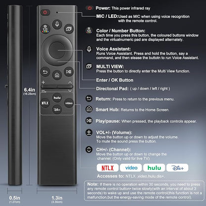 Voice Remote for Samsung-TV-Remote Replacement, Universal for 2019-2024 Samsung Smart TV Remote Control with Voice Control.No Solarcell.2-Year Warranty.