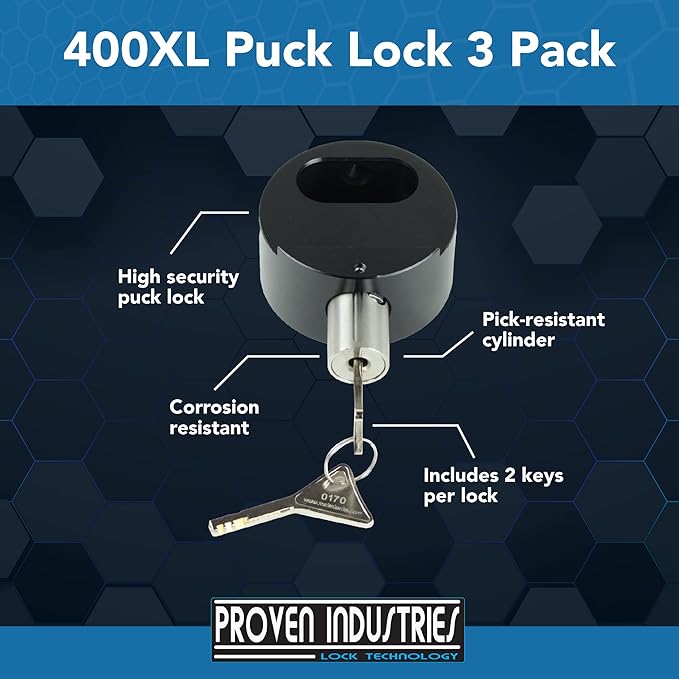 Proven Industries Model 400XL Puck-Lock Set, Made in The USA, Pack of 3, (Black)