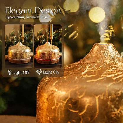Porseme 500ml Essential Oil Diffuser Gold Plated Glass Aromatherapy Ultrasonic Humidifier - Auto Shut-Off, BPA Free for Home Hotel Yoga SPA Gift